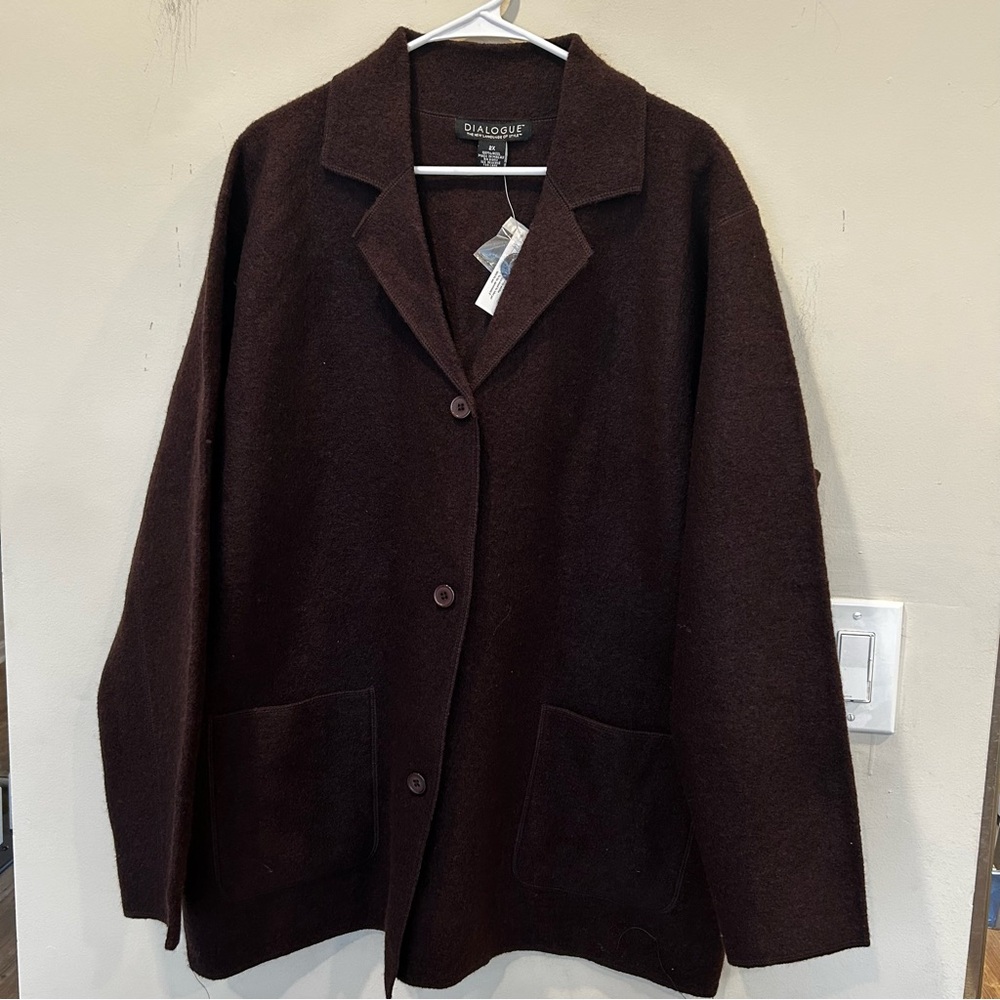 NWT DIALOGUE Brown 100% Wool Winter Warm Sweater Cardigan
Long Sleeve. Size 2X